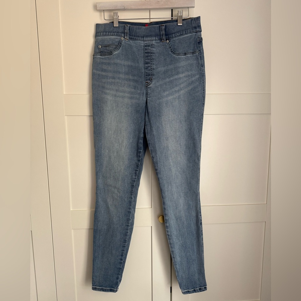 SPANX Skinny Jean Legging Light Vintage Wash High-Rise Elastic Waist Large TALL - Picture 3 of 8
